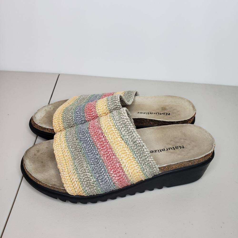 Naturalizer Slide Sandals Women's Size 6M Multicolor Rainbow Striped Boho Wedge - Picture 4 of 8